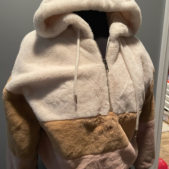 NWOT Women Fleece Fuzzy Jacket Long Sleeve Faux Sherpa Casual Zip Up Hoodie coat - Picture 3 of 5